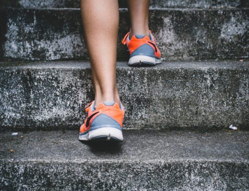 Close-up of running shoes on stairs